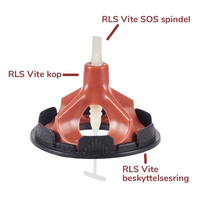 Spindlen monteret i en kop med beskyttelsesring