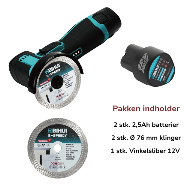 En-håndvinkelsliber Ø 76 mm Inkl. 2 x Batteri + 2 x Fliseklinger 